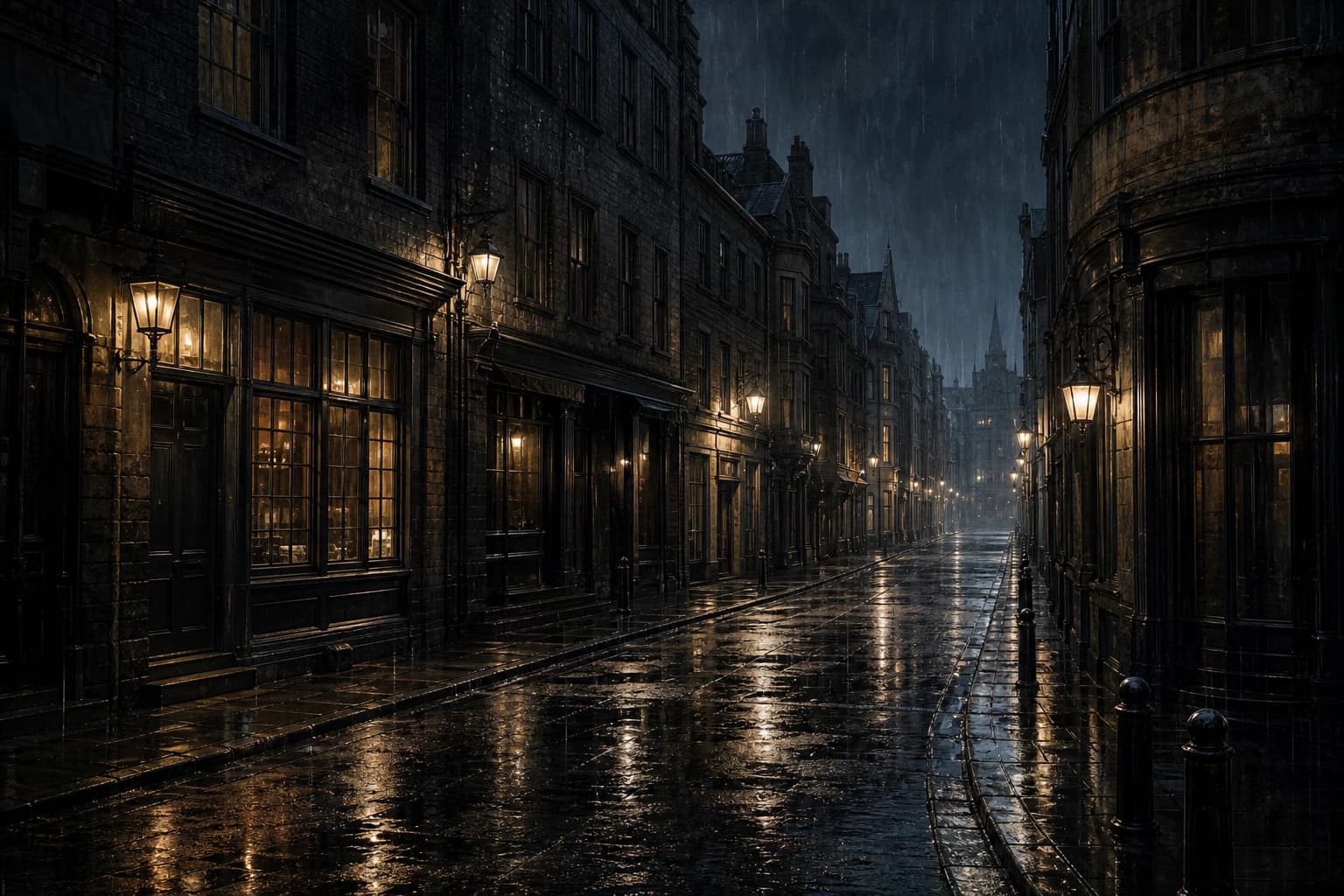 旧城雨夜场景概念资产